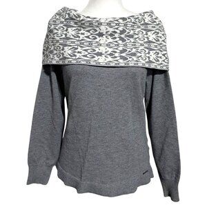 Anne Klein Gray Off the Shoulder Cowl Neck Sweater M Viscose Blend